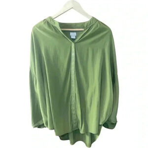 Chicos Ring-Trim Blouse Size 2 Olive Green